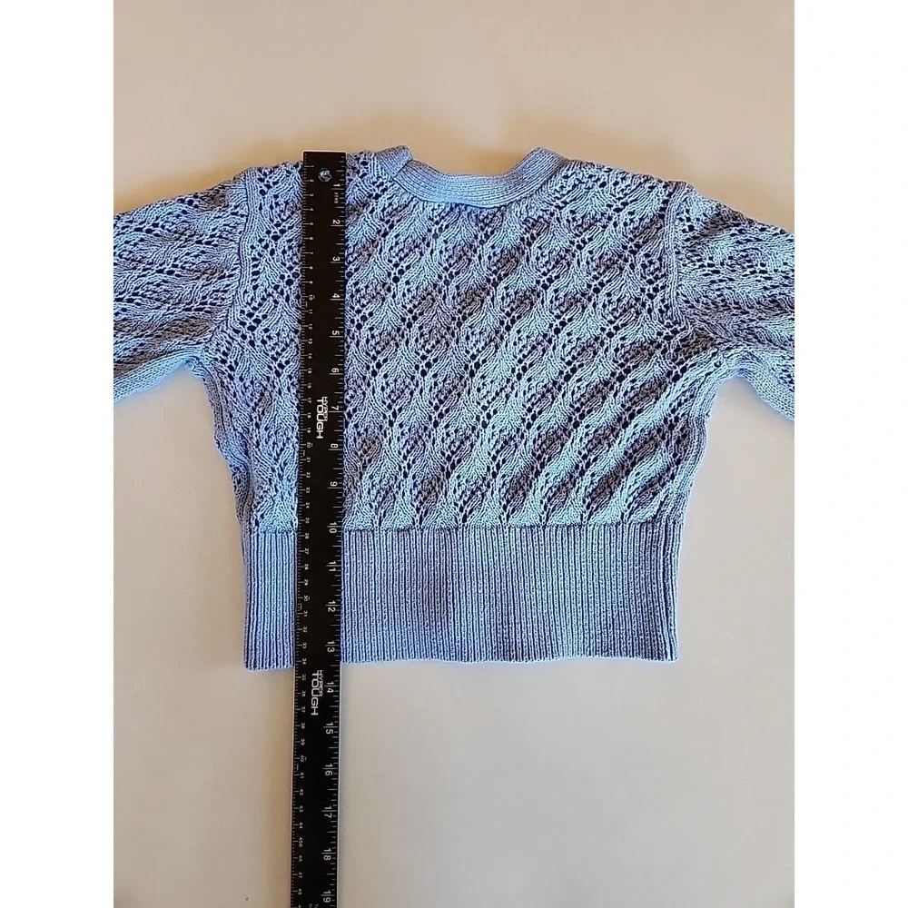 Abercrombie Kids Girls Cropped Open Knit Cardigan Size 5-6 Blue Sweater Cottage